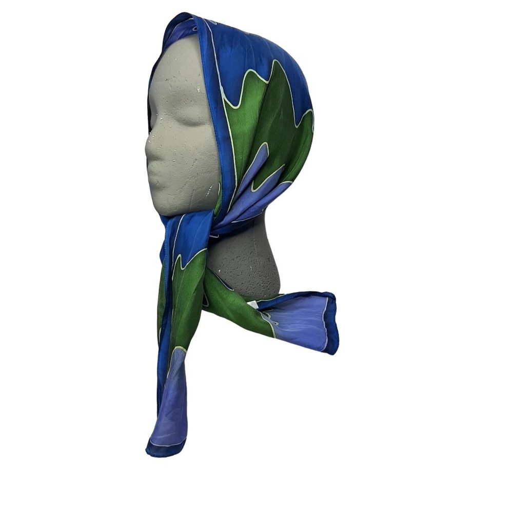 Lovelia Silk Scarf New Zealand Blue Lilac Green Abstract Waves Neck Belt